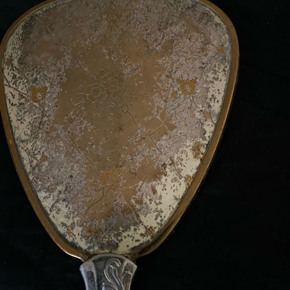 Vintage Antique Victorian Floral Hand MCM Mirror Gold Brass Silver Toned 14”x 5 - Picture 7 of 15